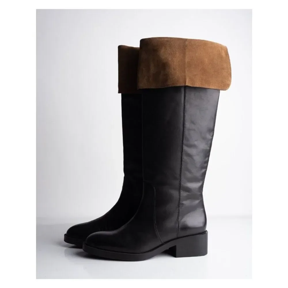 Zara Womens Leather Knee High Boots Black Contrast suede US 9 EU 40 NWD 2053/410